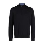 Luxe Wol/Kasjmier Half-Zip Gebreide Coltrui Corneliani , Blue , Heren