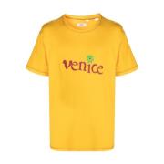 Gele Katoenen T-shirt met Voorprint ERL , Yellow , Heren