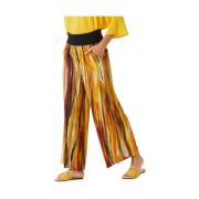 Brede broek met vlamprintkunst. P111Vs Manila Grace , Yellow , Dames