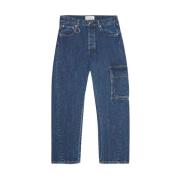 Denim Blue Washed Jeans met Gedraaide Stiksels Études , Blue , Heren