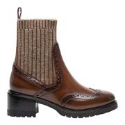 Klassieke leren brogue enkellaarzen Santoni , Brown , Dames