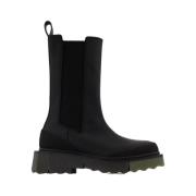 Zwarte/Groene Leren Chelsea Laarzen met Sponszool Off White , Black , ...