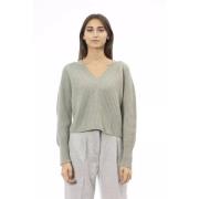 Groene V-hals Wollen Trui Alpha Studio , Green , Dames