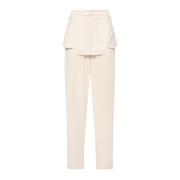 Viscose Blend Broek met Metalen Haken Andrea Adamo , Beige , Dames