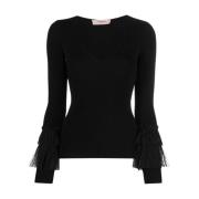 Aansluitende Tule Blouse met Ruches Twinset , Black , Dames