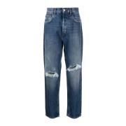 Straight-Leg Jeans met Ripped Detail Amish , Blue , Heren