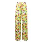 Bloem-print brede broek Msgm , Green , Dames