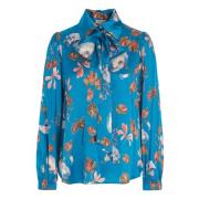 Zijden blouse met grote kattenstrik Dea Kudibal , Blue , Dames