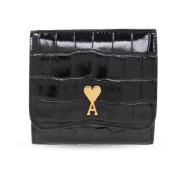 Leren portemonnee met logo Ami Paris , Black , Dames