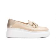 Tweekleurige leren sleehak moccasin Wonders , Beige , Dames