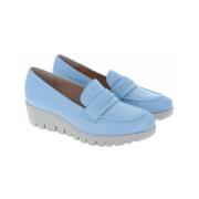 Gestructureerde leren mocassin met golvende rand Wonders , Blue , Dame...