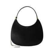 Zwarte Leren Hobo Tas met Klep Sluiting Magda Butrym , Black , Dames