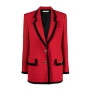 Geruite Single-Breasted Blazer in Rood Alessandra Rich , Red , Dames