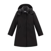 Zwarte donzen trenchcoat met capuchon Woolrich , Black , Dames