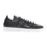 Handgemaakte leren sneakers met retrologo Kiton , Black , Heren