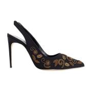 Geborduurde Bloem Slingback Pumps Manolo Blahnik , Black , Dames