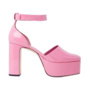 Leren platformhakken met patentafwerking By FAR , Pink , Dames