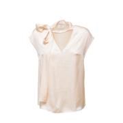 Satijnen Blouse met Viscose Sjaal Nenette , Beige , Dames