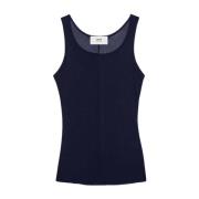 Navy Blauwe Mouwloze Top Ami Paris , Blue , Dames