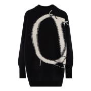 Zwarte Logo-Intarsia Trui Off White , Black , Dames