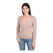 Top Gebreid Ronde Hals Vince , Beige , Dames