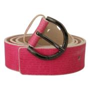 Roze Leren Logo Ronde Gesp Taille Riem John Galliano , Pink , Dames