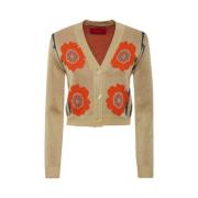 Glanzende Gouden V-Hals Cardigan La DoubleJ , Beige , Dames