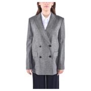 Dubbelbreasted Donegal Wol Blazer Max Mara Studio , Gray , Dames