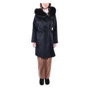 Wollen jas met bont capuchon Max Mara Studio , Black , Dames