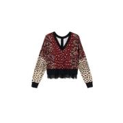 Leopard Bloemen Cardigan Set Twinset , Multicolor , Dames