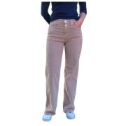 Manon Wijde Broek met Knoopsluiting Islow , Beige , Dames