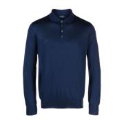 Luxe Cashmere Zijden Polo Shirt Barba , Blue , Heren