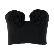 Zwarte Viscose Cropped Top met 3D Bloemendesign Magda Butrym , Black ,...