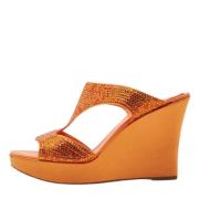 Pre-owned Satin sandals René Caovilla Pre-owned , Orange , Dames