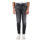 Skinny Fit Jeans met Leren Logo PT Torino , Gray , Heren