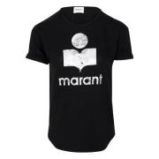 Trendy Zwart Shirt met Metallic Logo Isabel Marant Étoile , Black , Da...