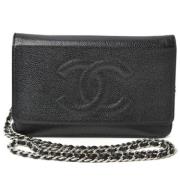 Tweedehands Zwarte Leren Chanel Portemonnee op Ketting Chanel Vintage ...