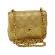 Gull Leren Chanel Flap Tas Chanel Vintage , Yellow , Dames