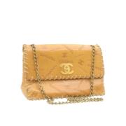 Beige Leren Chanel Flap Tas Chanel Vintage , Beige , Dames