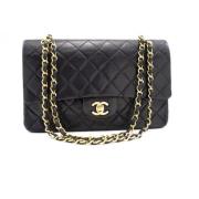 Tweedehands Zwarte Leren Chanel Flap Tas Chanel Vintage , Black , Dame...