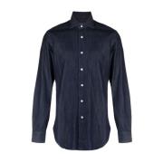 Italiaanse Denim Shirt, 100% Katoen Barba , Blue , Heren