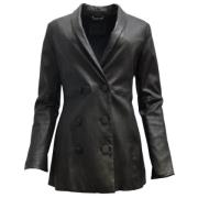 Zwarte Leren Jas, Stijl Nag09P Nap18 Armani Pre-owned , Black , Dames