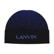 Blauwe Wollen Hoed met Geborduurd Logo Lanvin , Blue , Dames