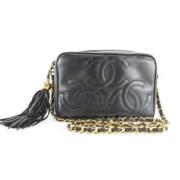 Zwarte Stoffen Schoudertas Chanel Vintage , Black , Dames