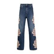 Bootcut jeans met bloemenborduursel Bluemarble , Blue , Heren