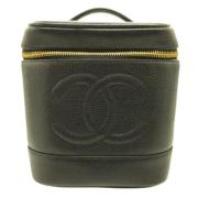 Tweedehands Zwarte Leren Chanel Vanity Chanel Vintage , Black , Dames