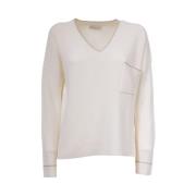 Wollen trui met borstzakje Le Tricot Perugia , White , Dames