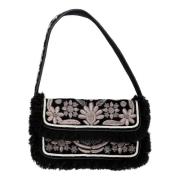 Zari geborduurde fluwelen baguette tas Antik Batik , Black , Dames