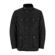 Zwarte katoenen jas - Stijlvol en comfortabel Barbour , Black , Heren