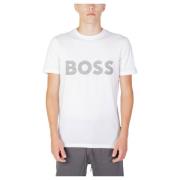Heren Klassiek Katoenen T-Shirt Boss , White , Heren